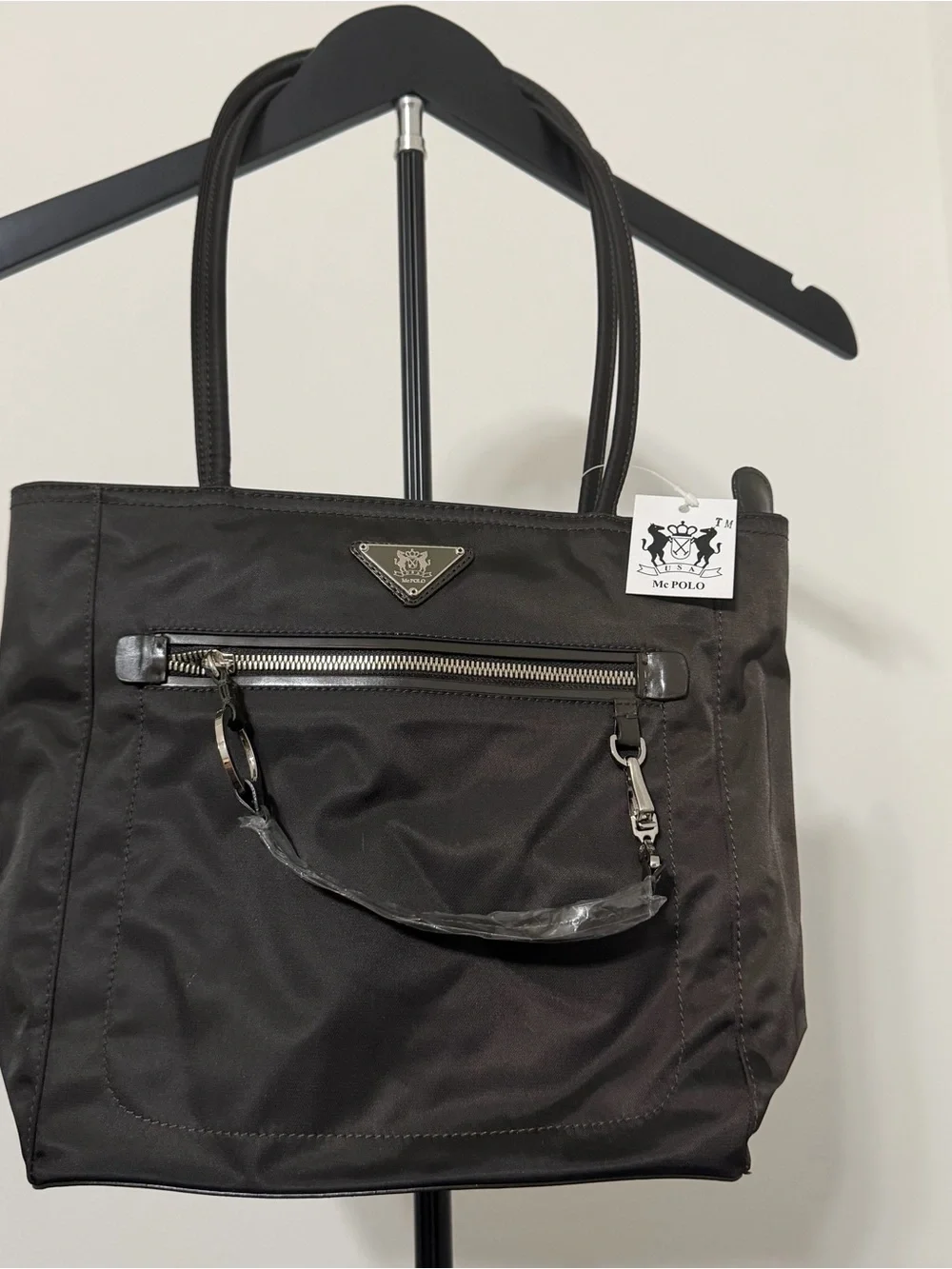 Polo by Ralph Lauren Black Nylon Tote Bag with Front Zip Pocket